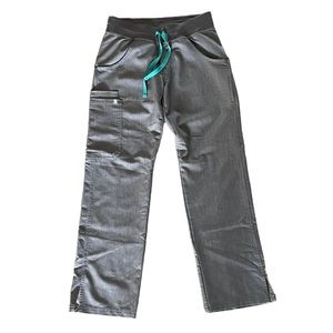 Figs Scrubs Bottoms - Gray with Teal Drawstring